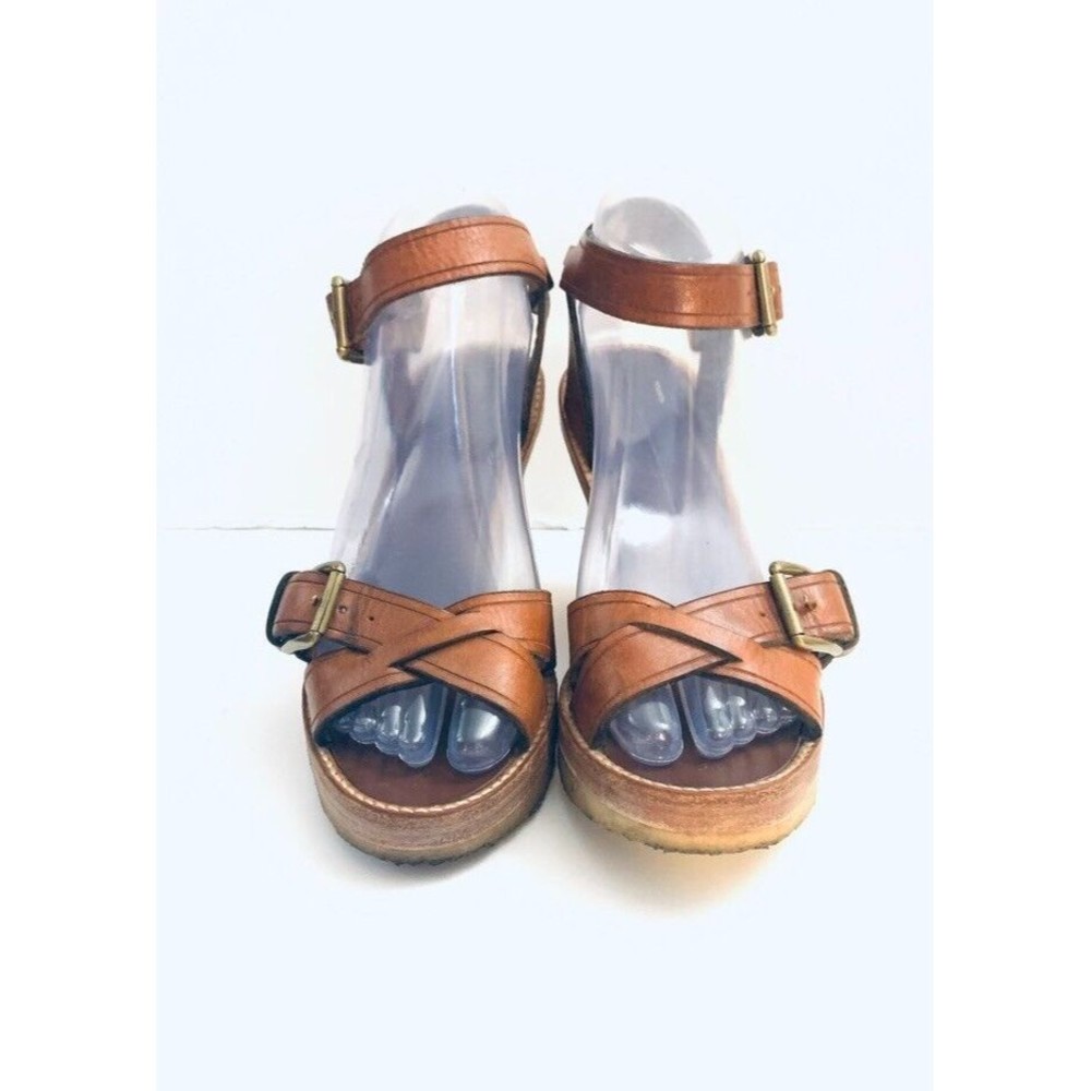 Isabel Marant 7 Hardy Brown Leather Wedge Heel Ankle Strap Buckle $695 - Picture 2 of 9